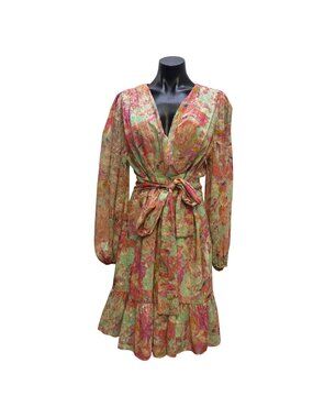 NWT Alex Marie Floral Long-Sleeve Belted Dress Mint Pink 16W